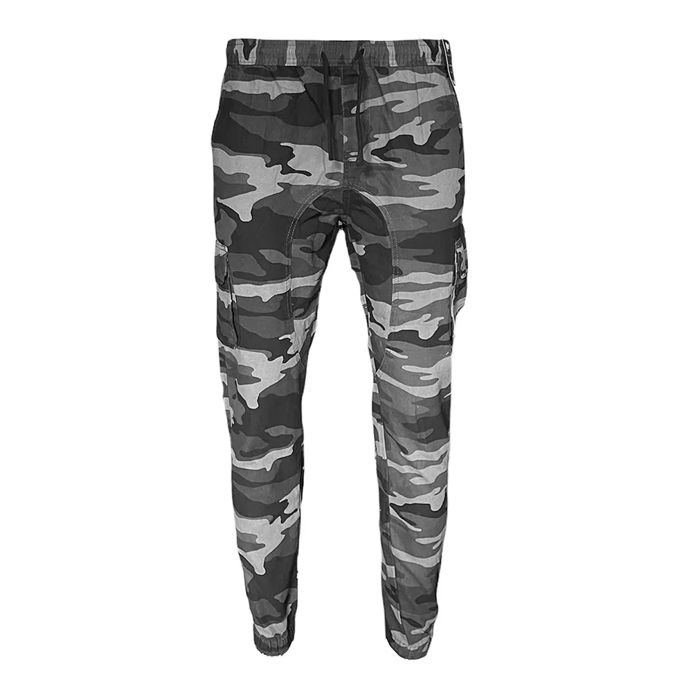 Men's Cargo Pants Drawstring Waist Camouflage Print Casual Side Pocket Pants
