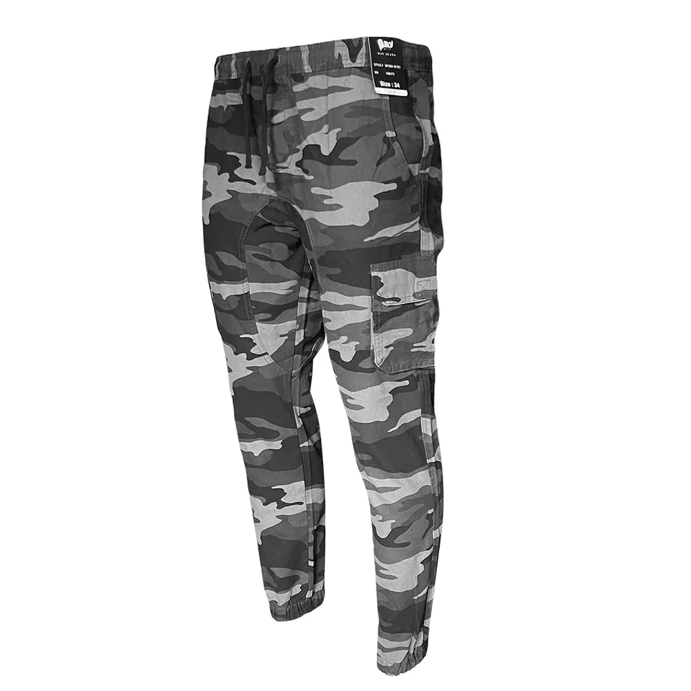 Men's Cargo Pants Drawstring Waist Camouflage Print Casual Side Pocket Pants