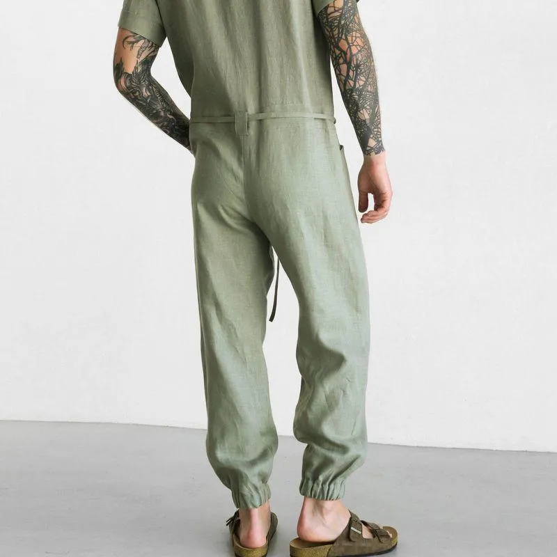 Men's Casual Solid Color Overalls Short-Sleeved Jumpsuit 11011571Y