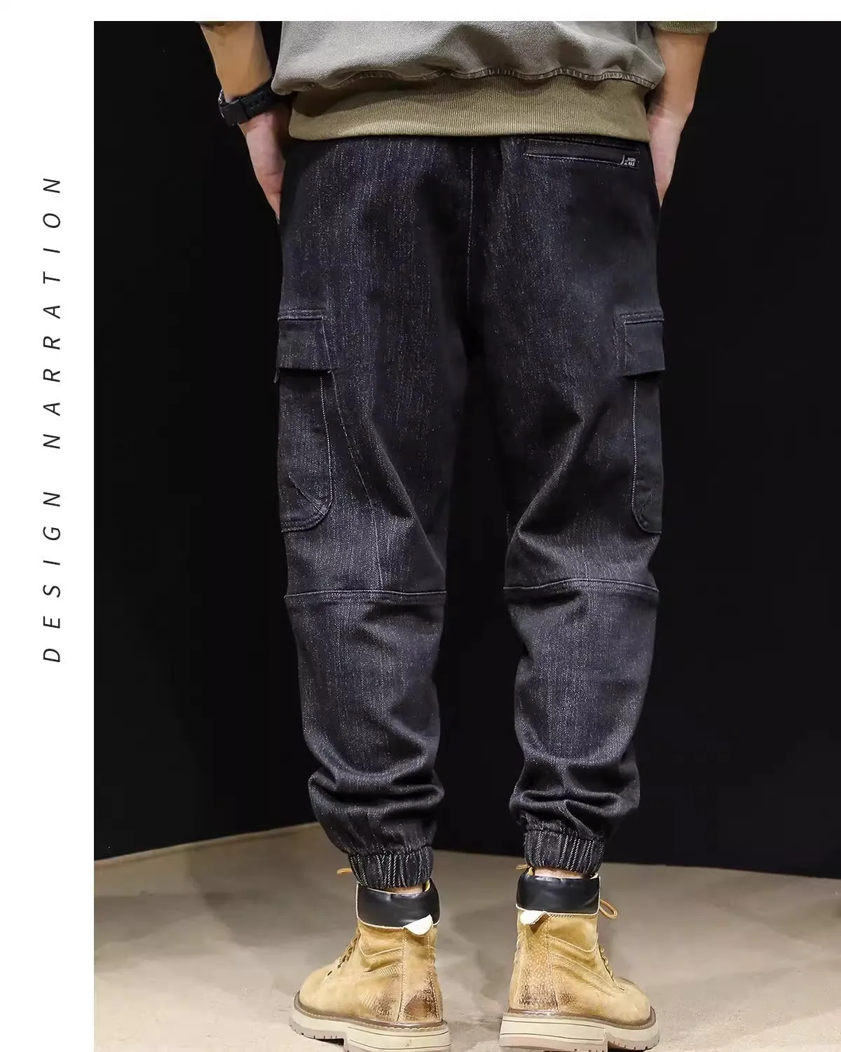 Men's Loose Elastic Waist cargo Jeans pants