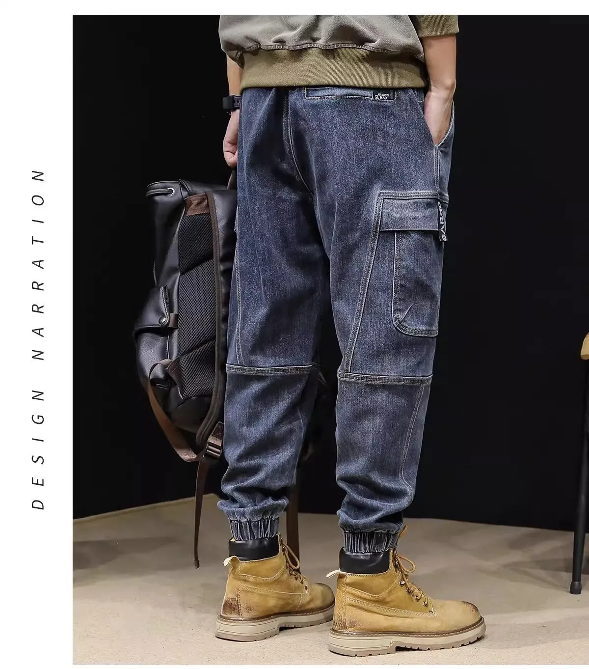 Men's Loose Elastic Waist cargo Jeans pants