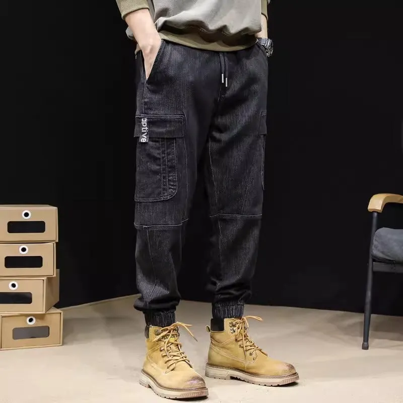 Men's Loose Elastic Waist cargo Jeans pants