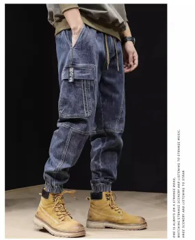 Men's Loose Elastic Waist cargo Jeans pants