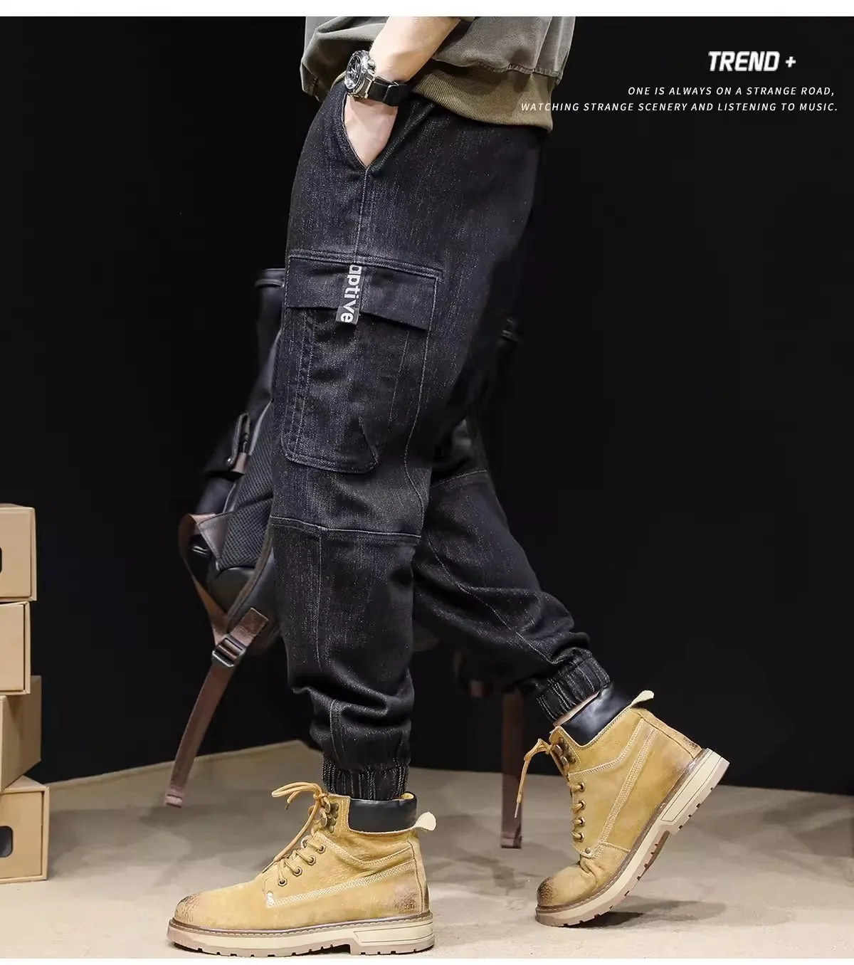 Men's Loose Elastic Waist cargo Jeans pants