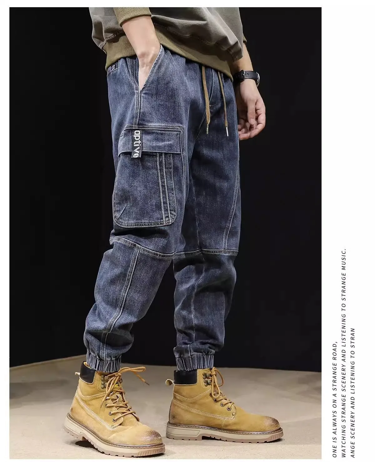 Men's Loose Elastic Waist cargo Jeans pants