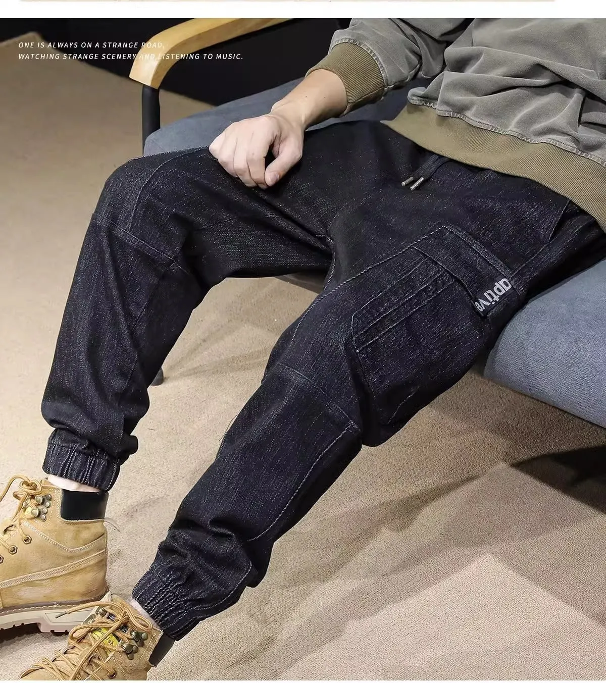 Men's Loose Elastic Waist cargo Jeans pants