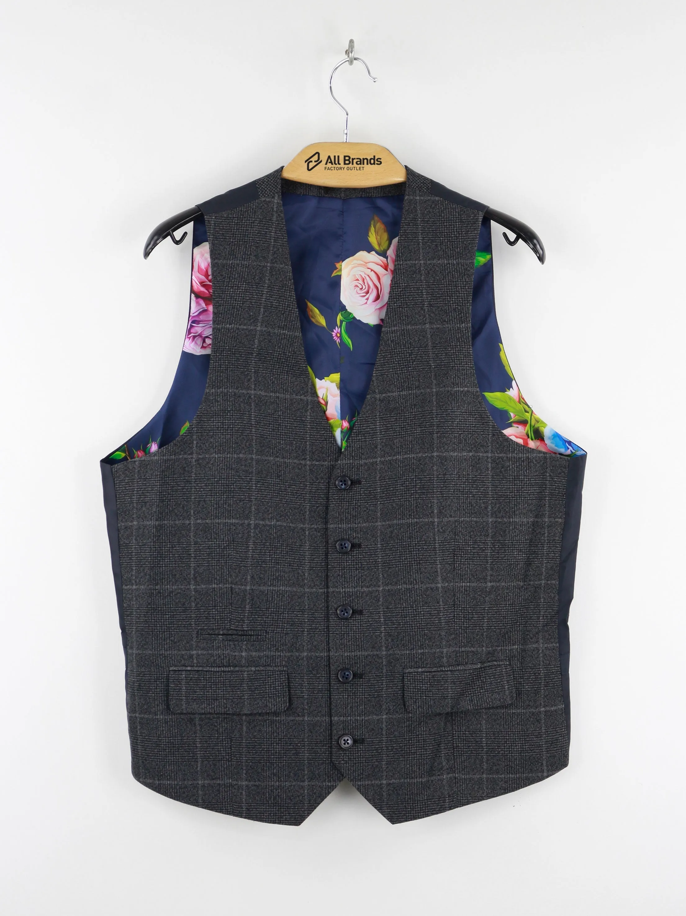 Men's Plaid Floral Inside Vests,Grey