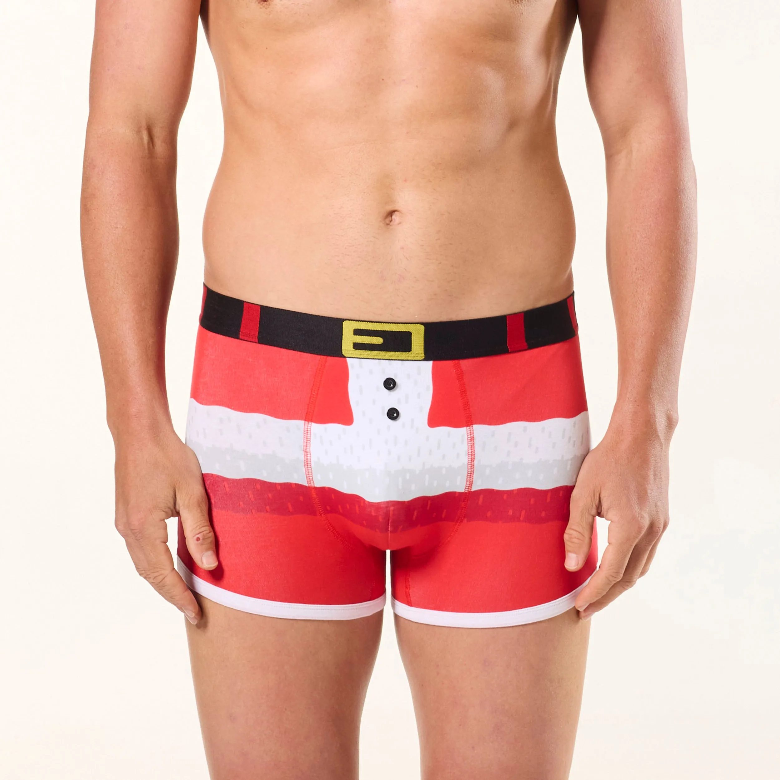 Men's Santa Pants Cotton Trunks with Santa Hat - Red
