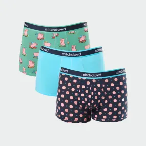 Men's Skater Pigs Cotton Trunk 3 Pack - Blues