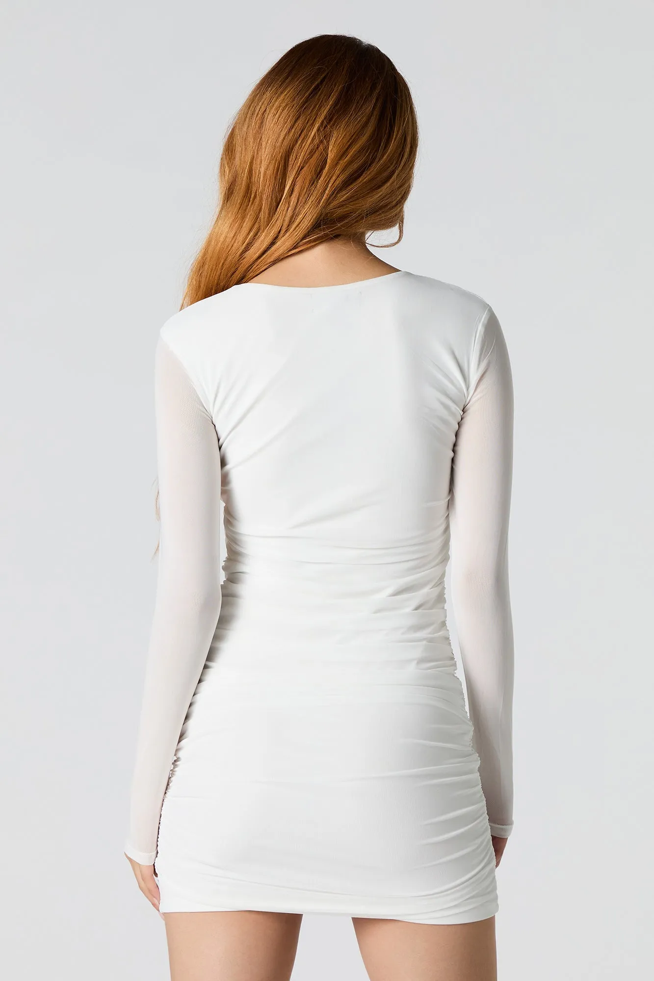 Mesh Ruched Long Sleeve Mini Dress