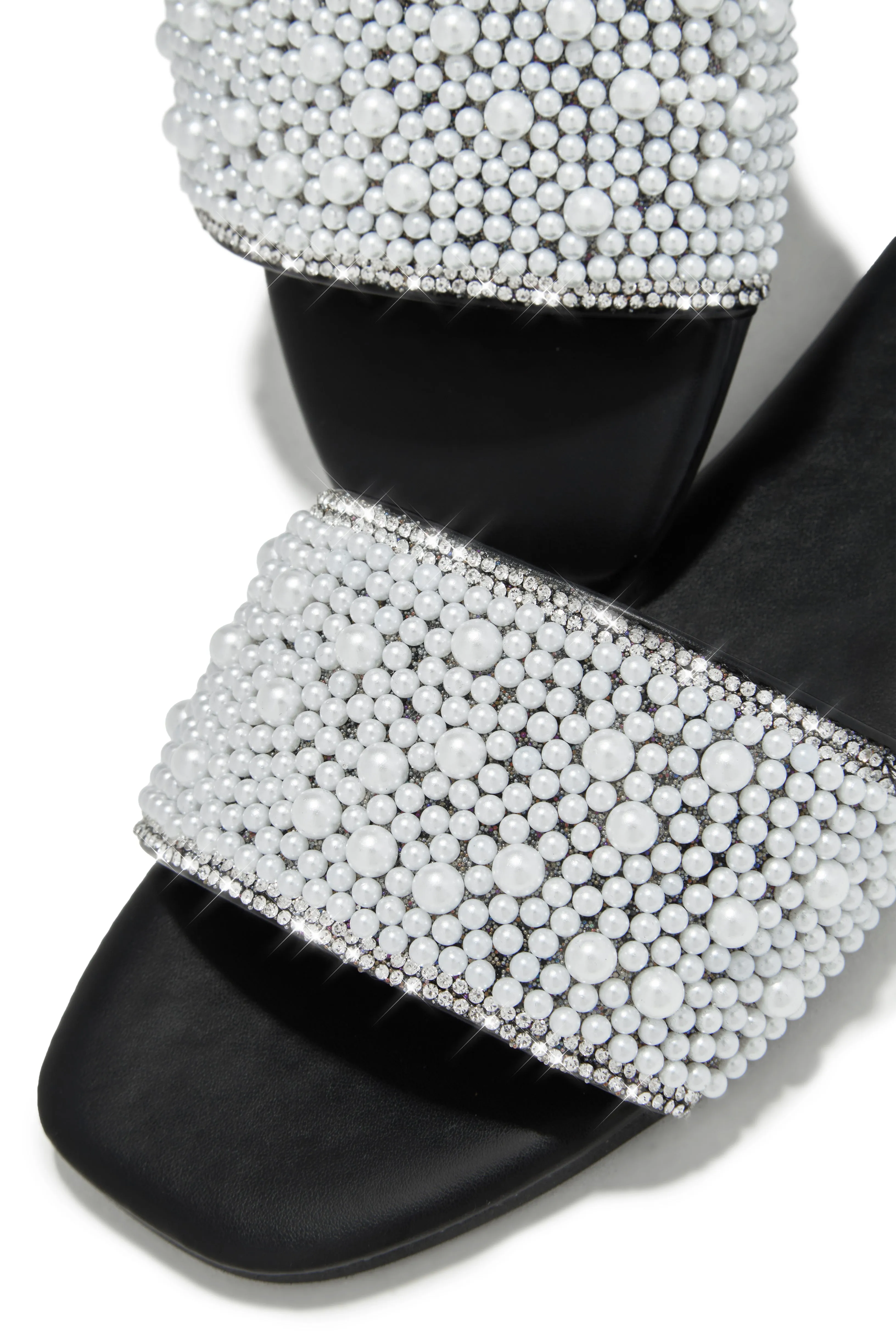 Nicole Faux Pearl Slip On Sandals - Black
