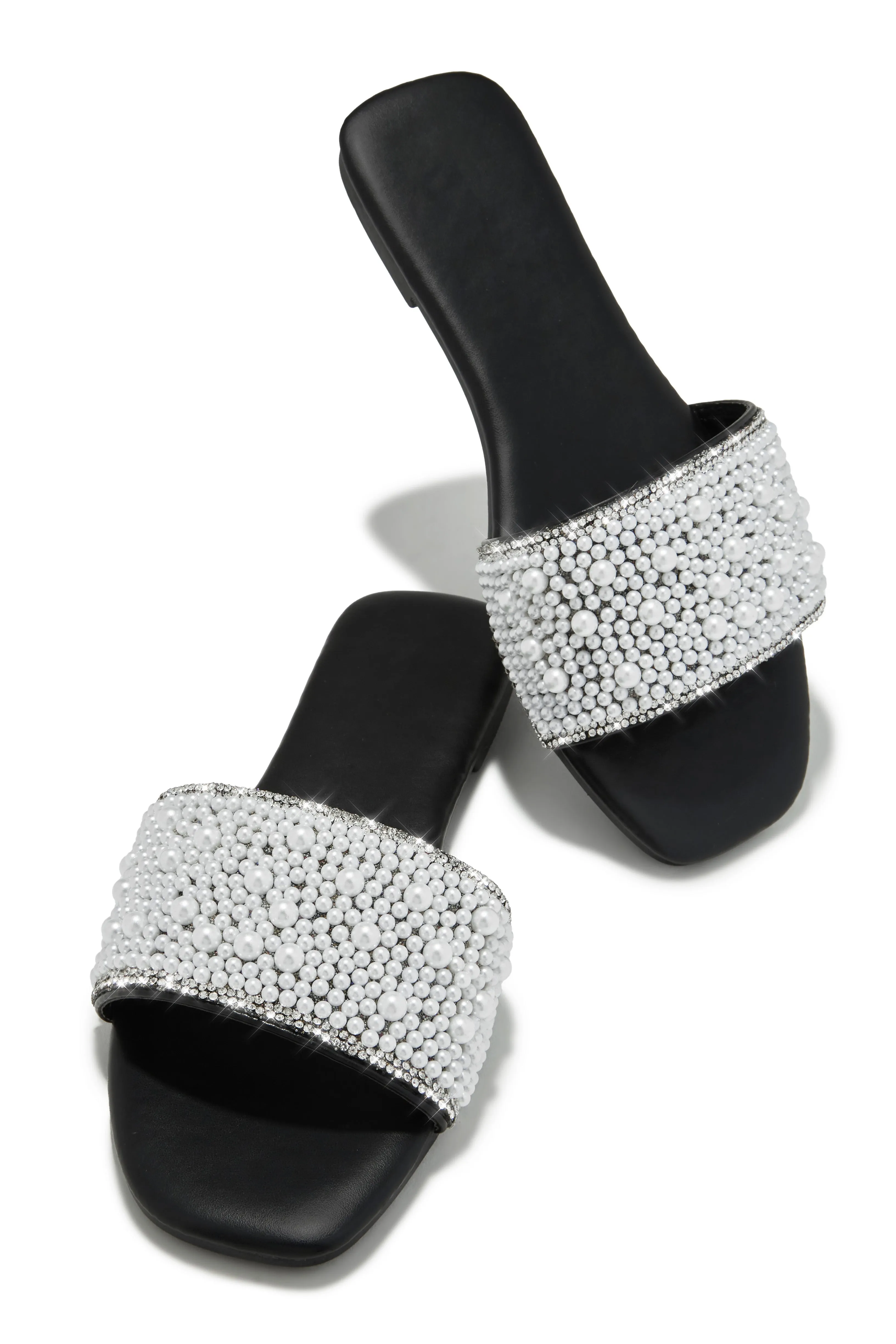 Nicole Faux Pearl Slip On Sandals - Black
