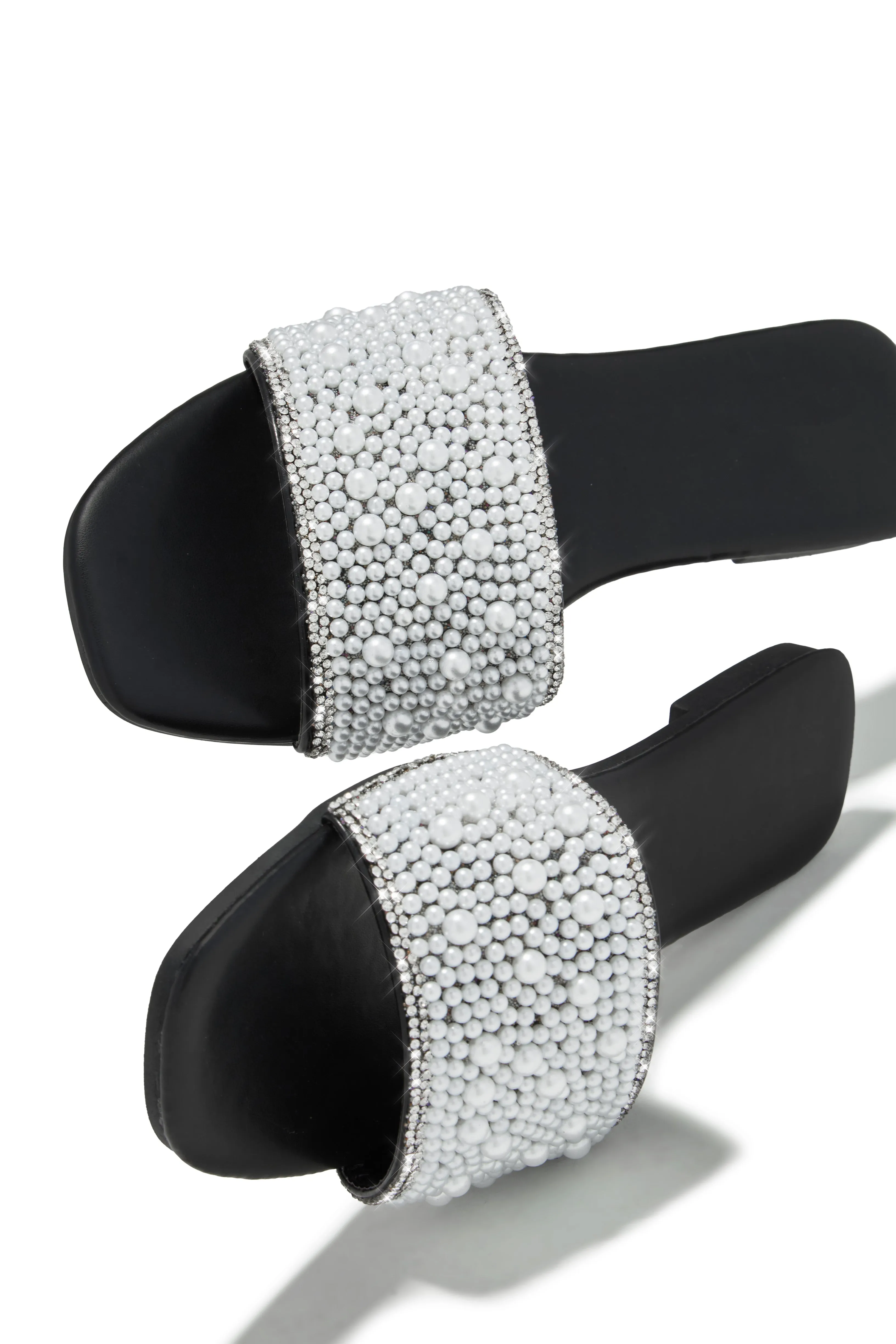 Nicole Faux Pearl Slip On Sandals - Black