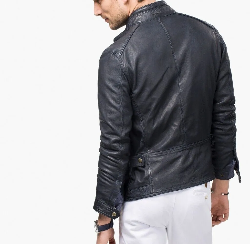 Nuty Genuine Real Leather Jacket Men Black Biker Motorcycle