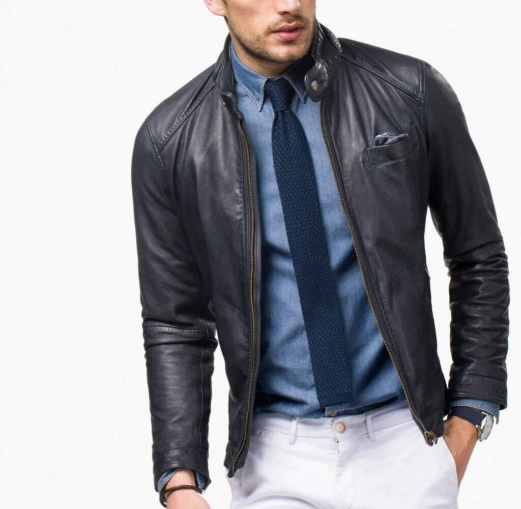 Nuty Genuine Real Leather Jacket Men Black Biker Motorcycle