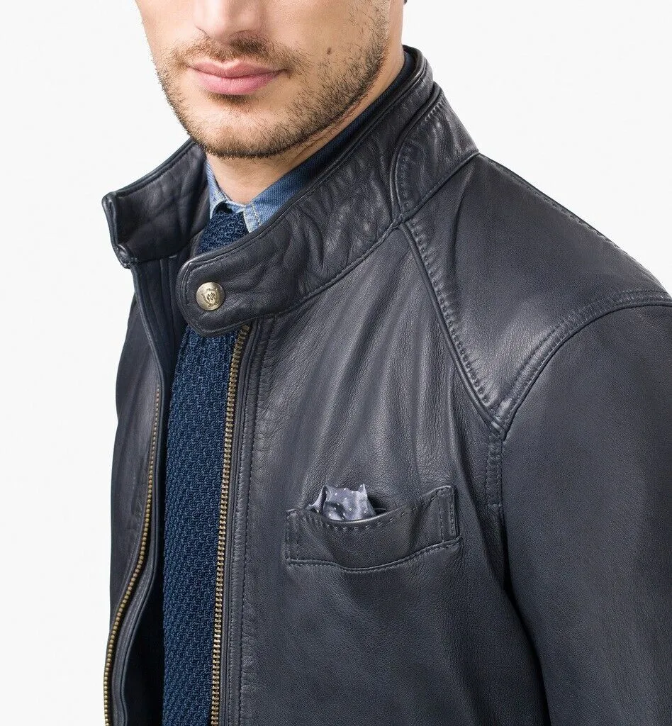 Nuty Genuine Real Leather Jacket Men Black Biker Motorcycle