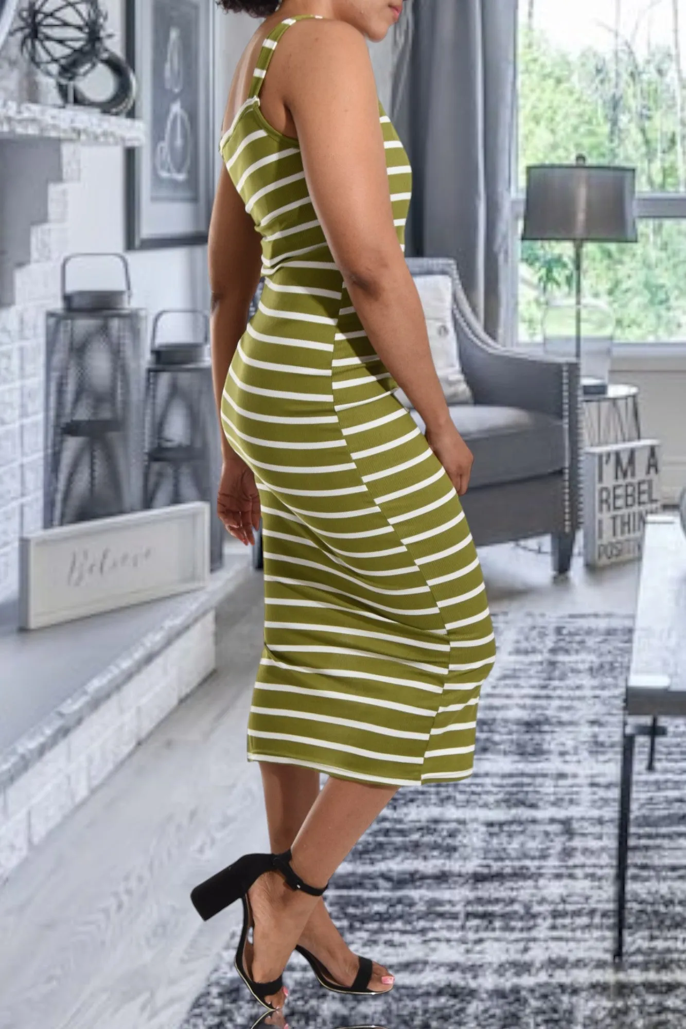 Olive Rib Bodycon Slit Dress