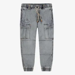 Pantalon en denim bleu pâle à poches cargo, enfant || Pale blue denim pants with cargo pockets, child