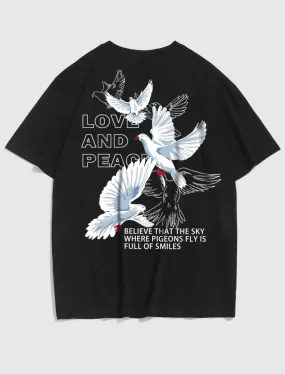 Pigeon Love And Peach Printed Oversize Tshirt
