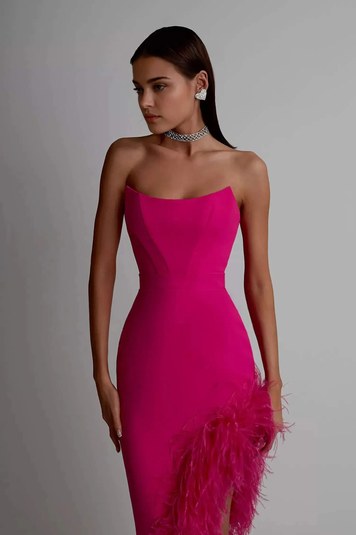 Pink High Low Knee Length Strapless Dress