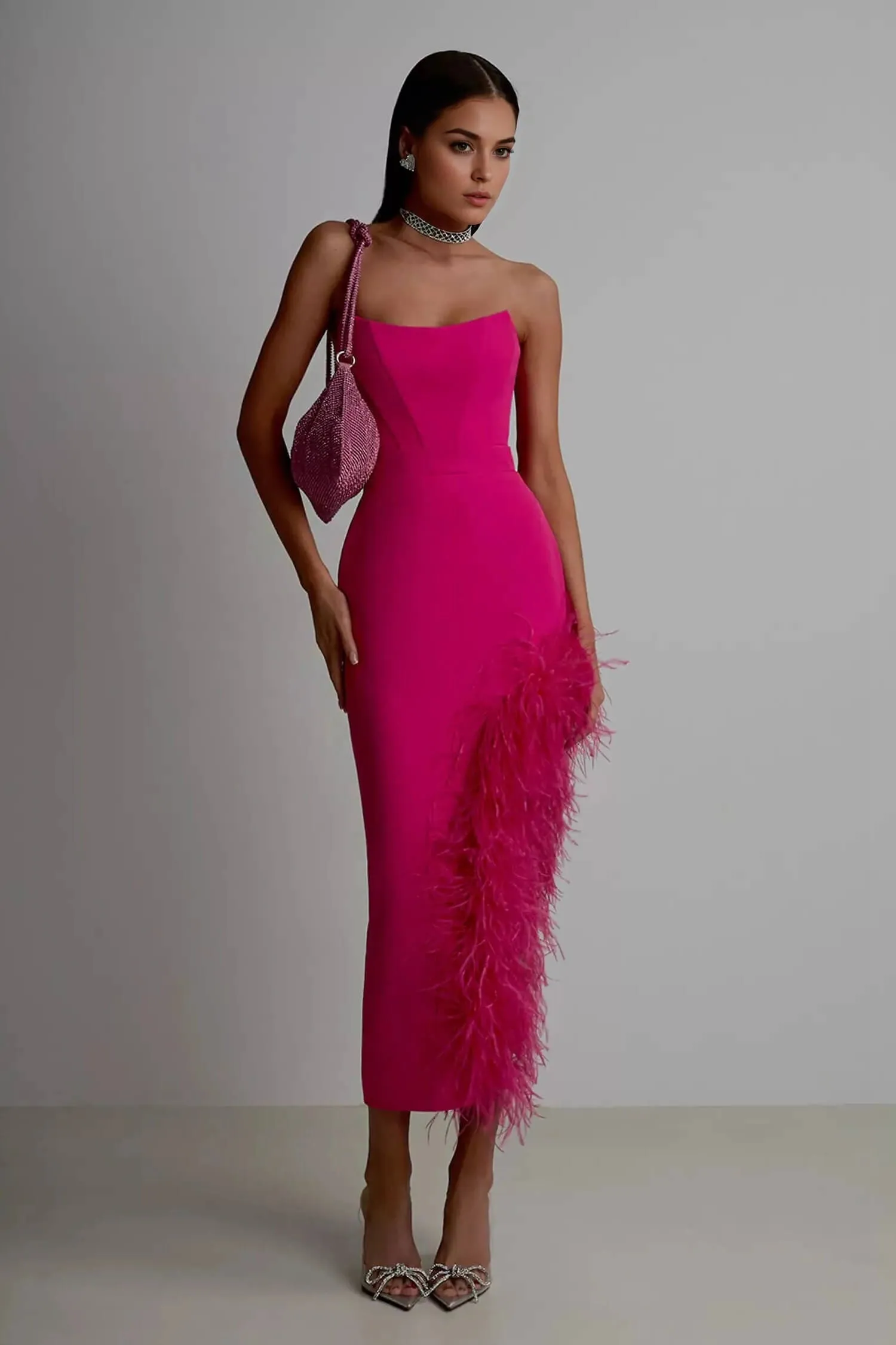 Pink High Low Knee Length Strapless Dress
