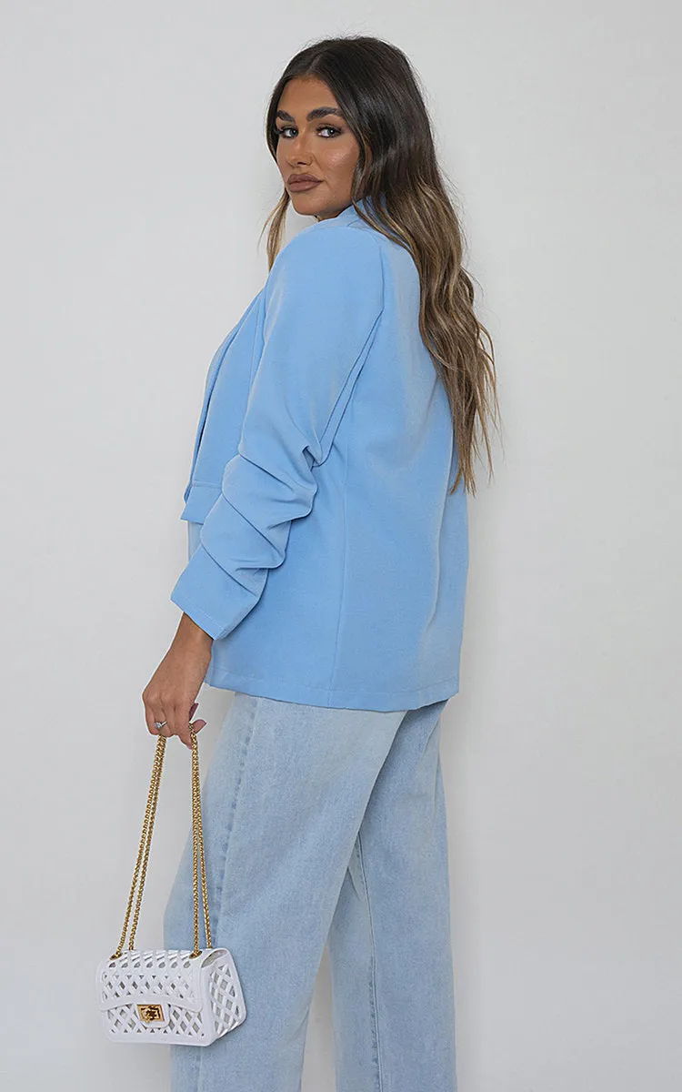 Ruched Sleeve Blazer With Side Pockets