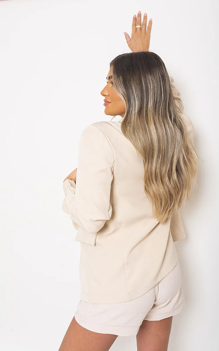 Ruched Sleeve Blazer With Side Pockets