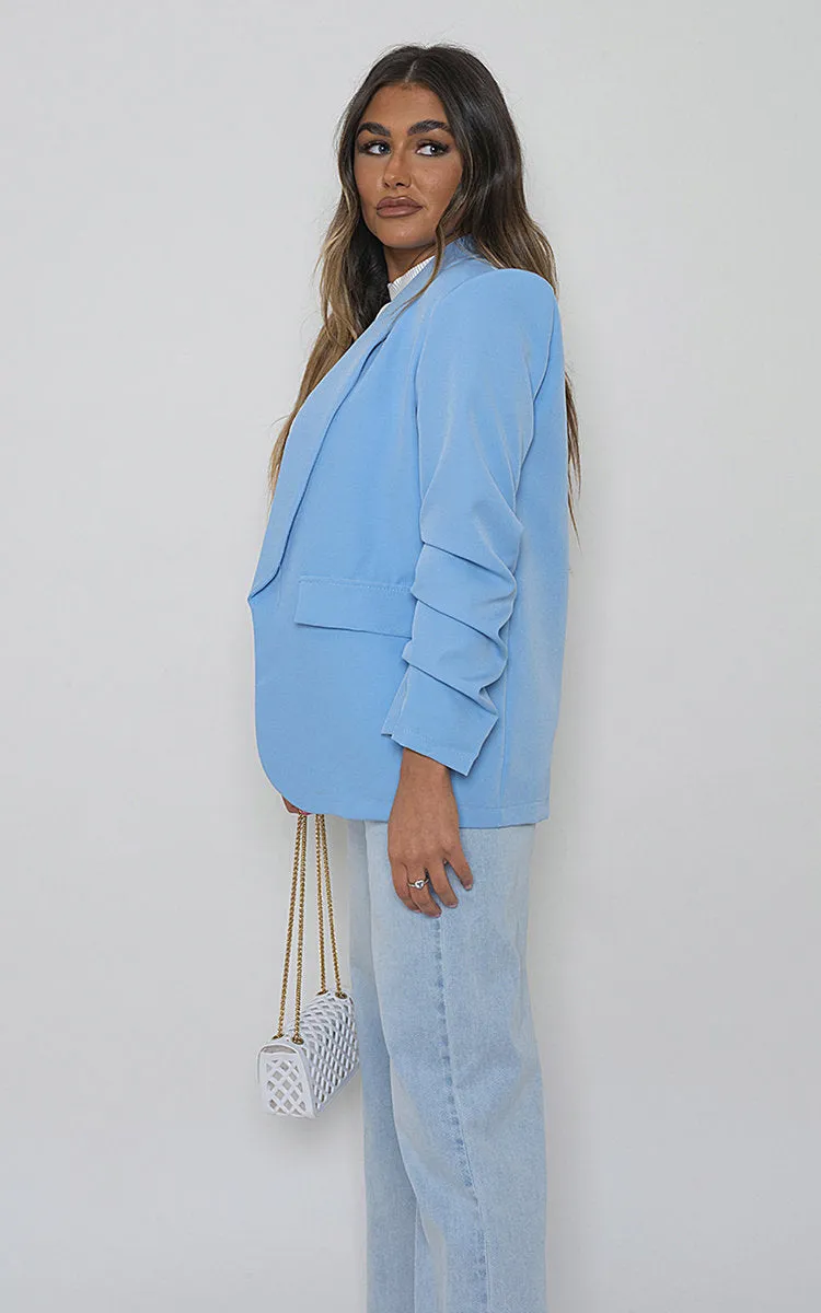 Ruched Sleeve Blazer With Side Pockets