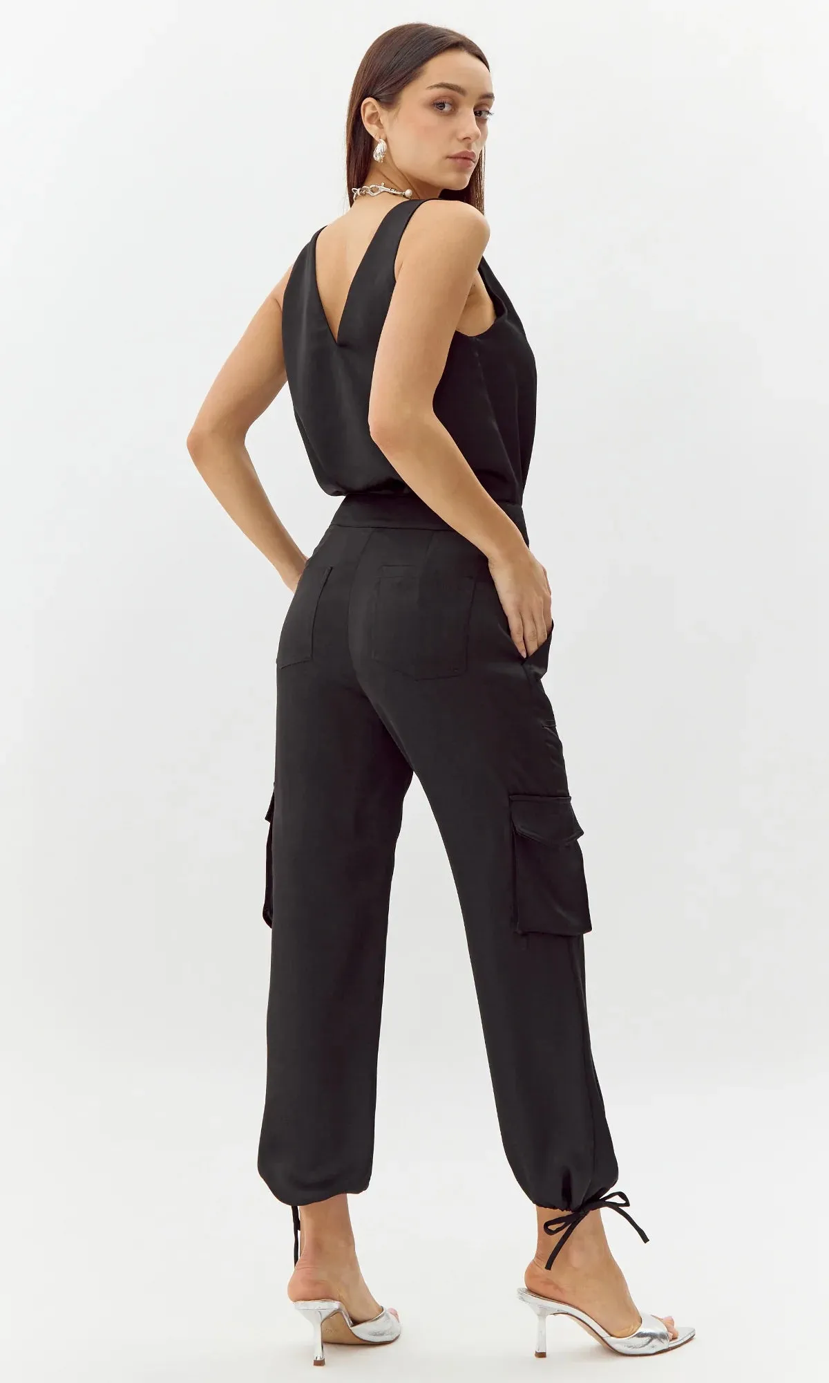 Sammy Satin Cargo Pant ~ Black