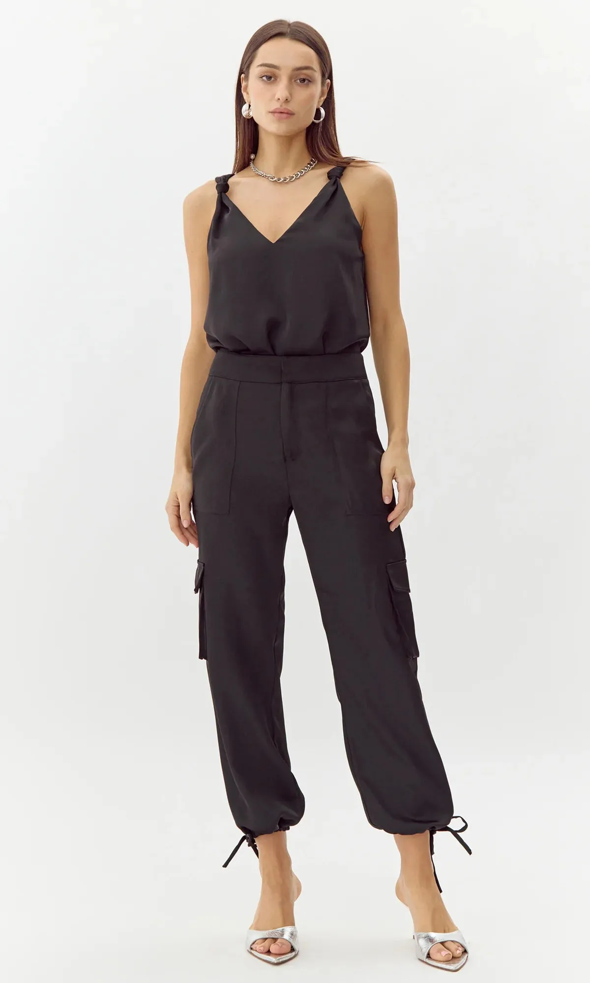 Sammy Satin Cargo Pant ~ Black