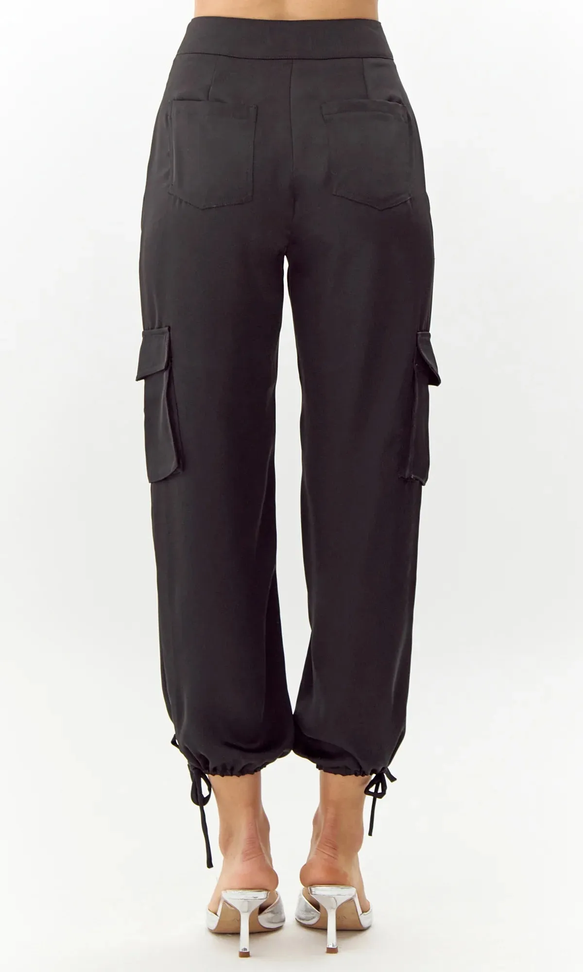 Sammy Satin Cargo Pant ~ Black