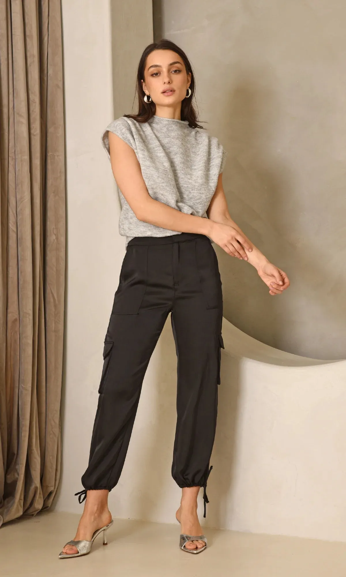 Sammy Satin Cargo Pant ~ Black