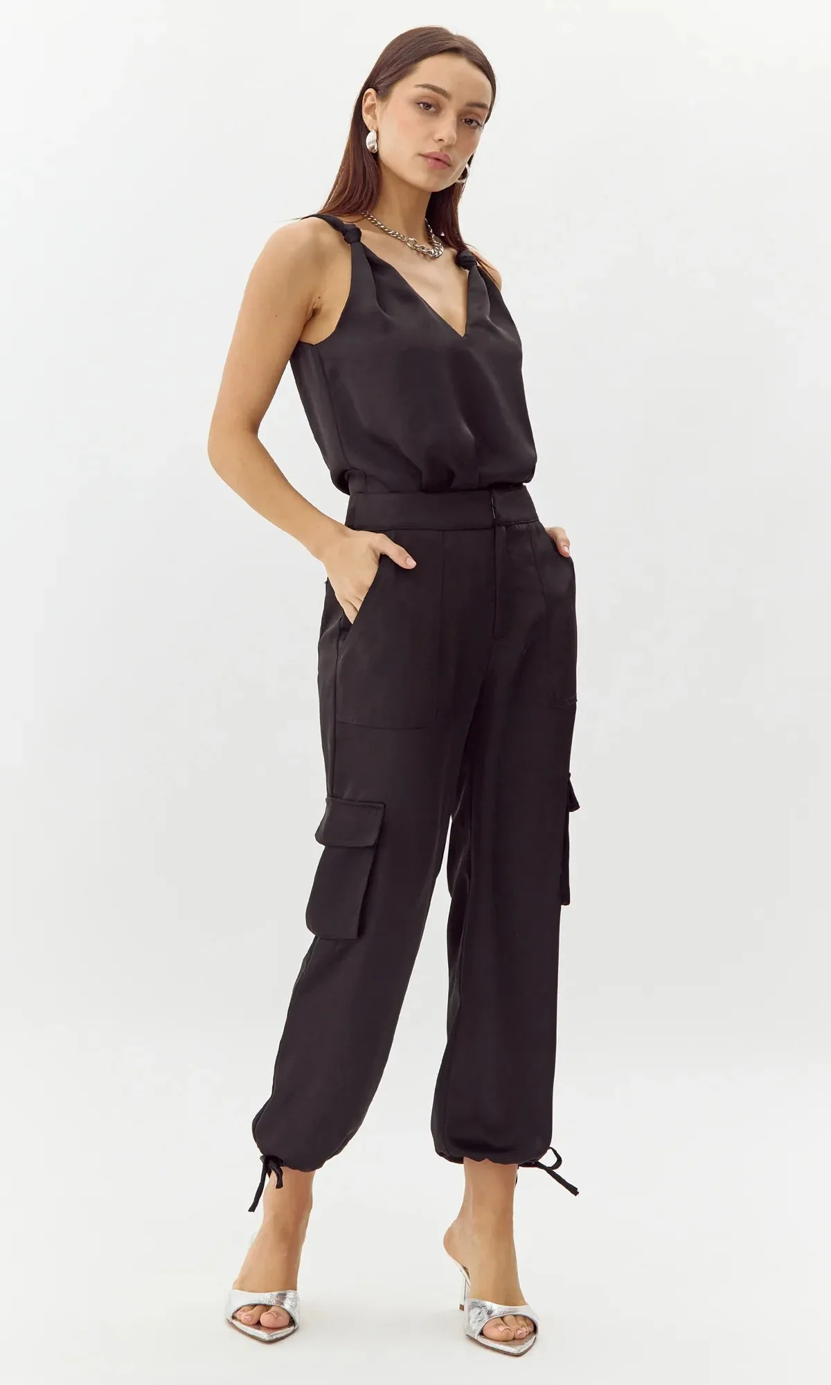 Sammy Satin Cargo Pant ~ Black