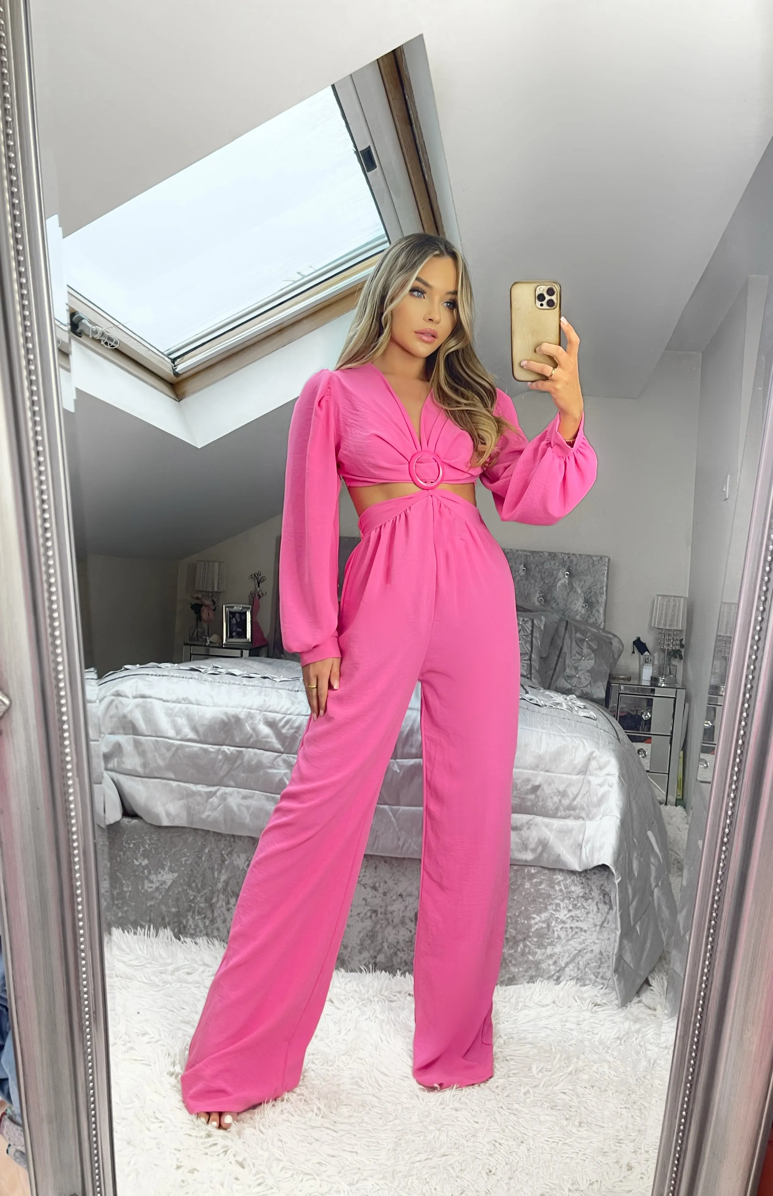 Savannah Side Cut Out Jumpsuit - Hot Pink