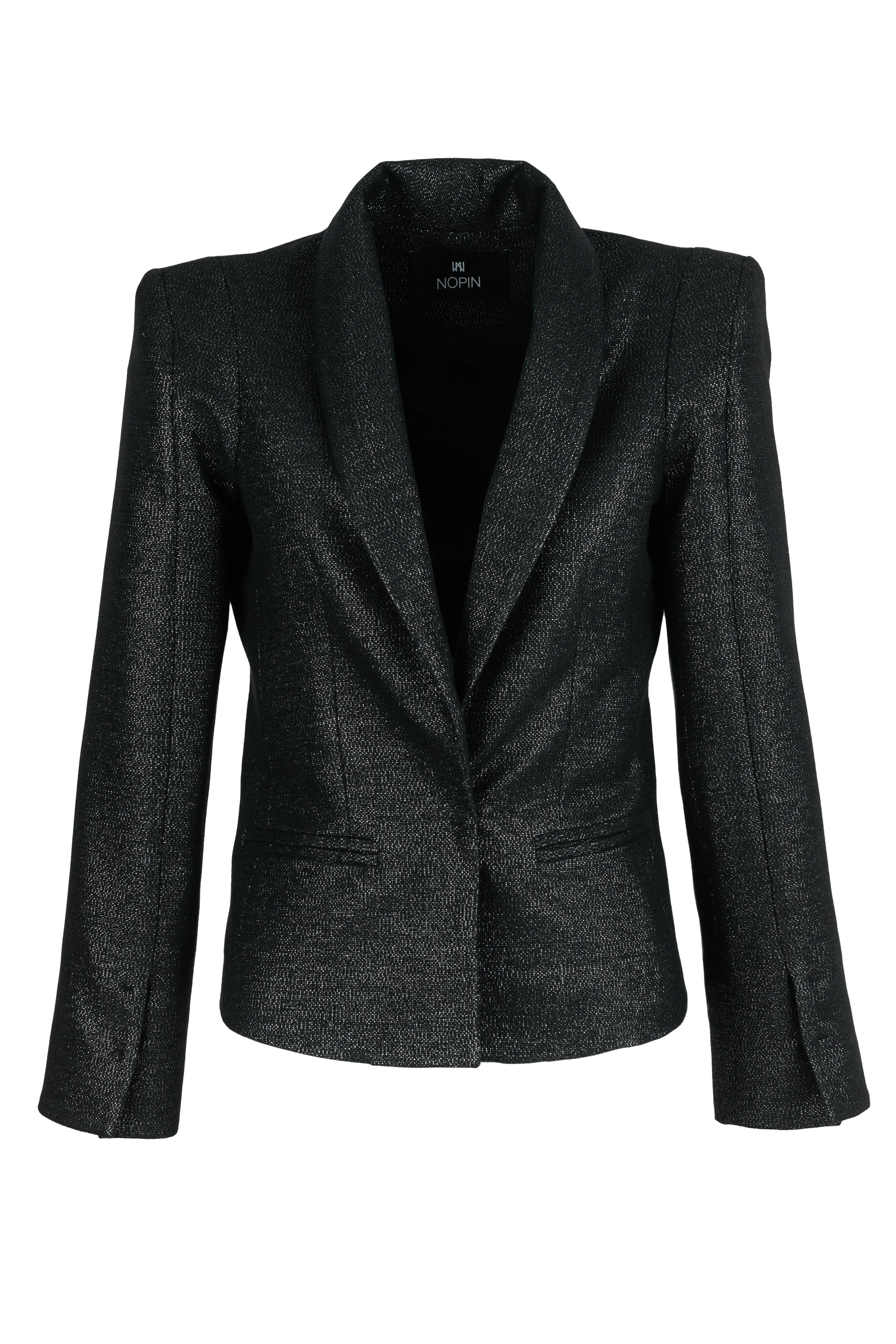 Shiny Black Blazer with Shoulder Pads