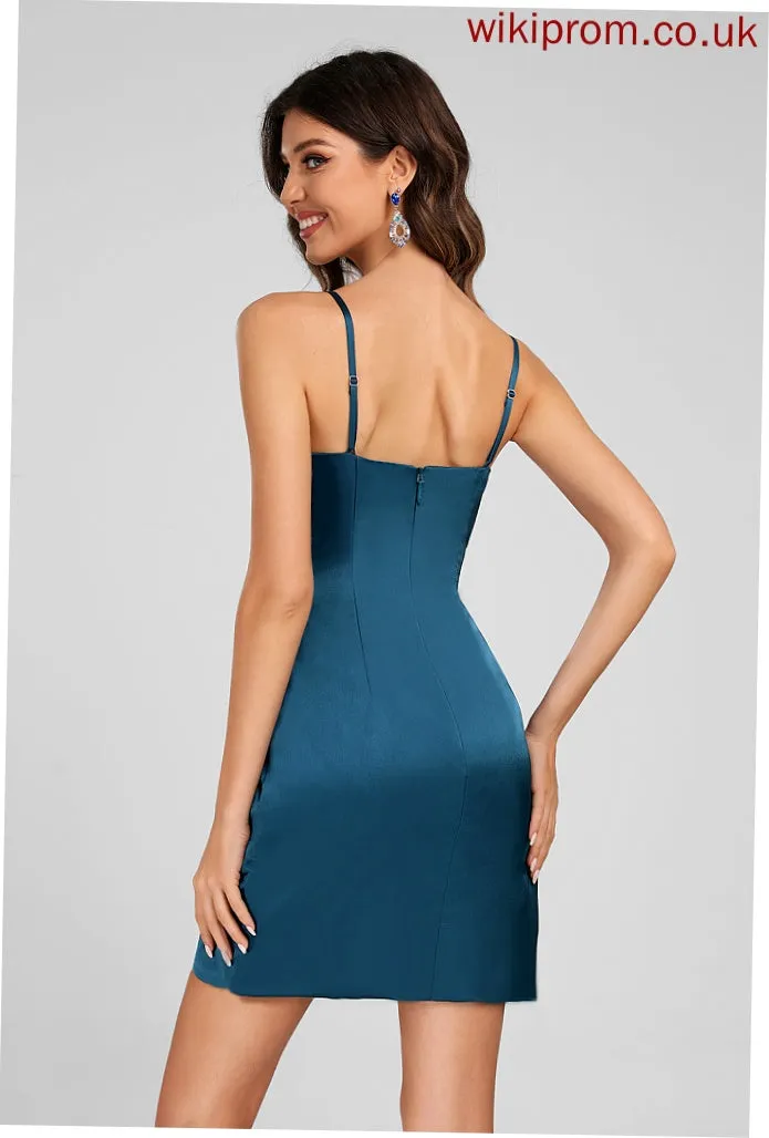 Short/Mini Satin With V-neck Ruffle Homecoming Lena Dress Bodycon Club Dresses