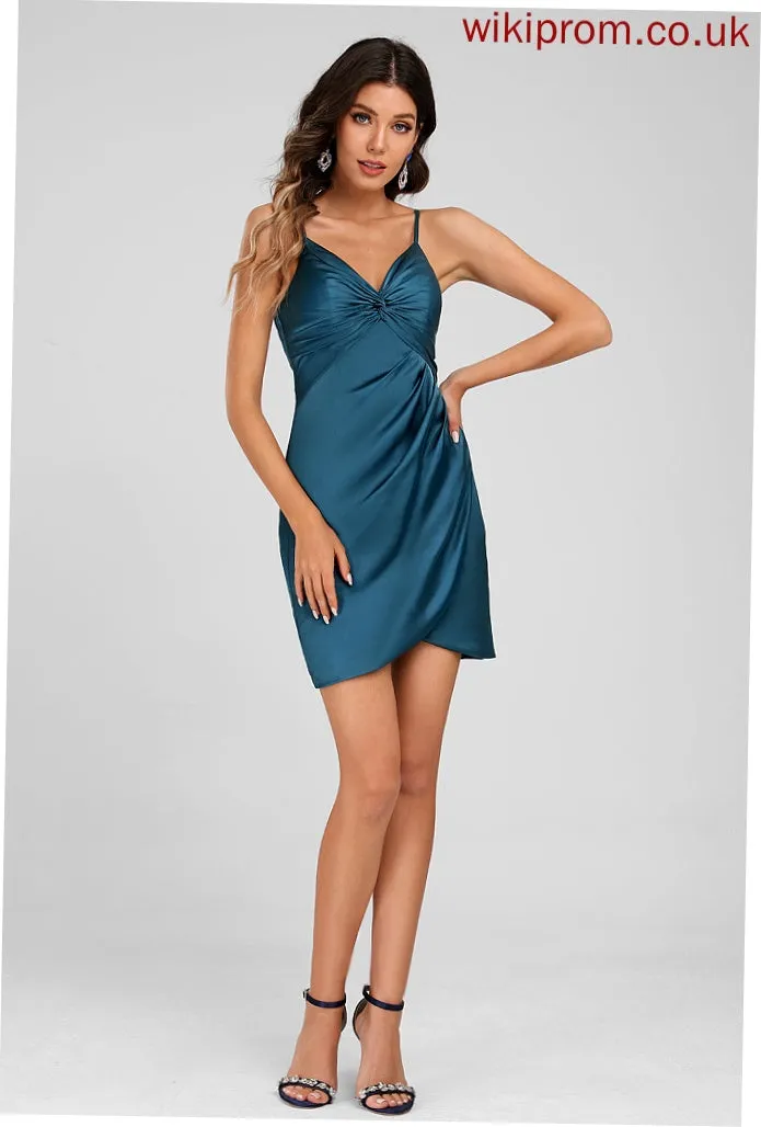 Short/Mini Satin With V-neck Ruffle Homecoming Lena Dress Bodycon Club Dresses