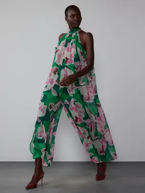 Sleeveless Halter Wide Leg Floral Jumpsuit
