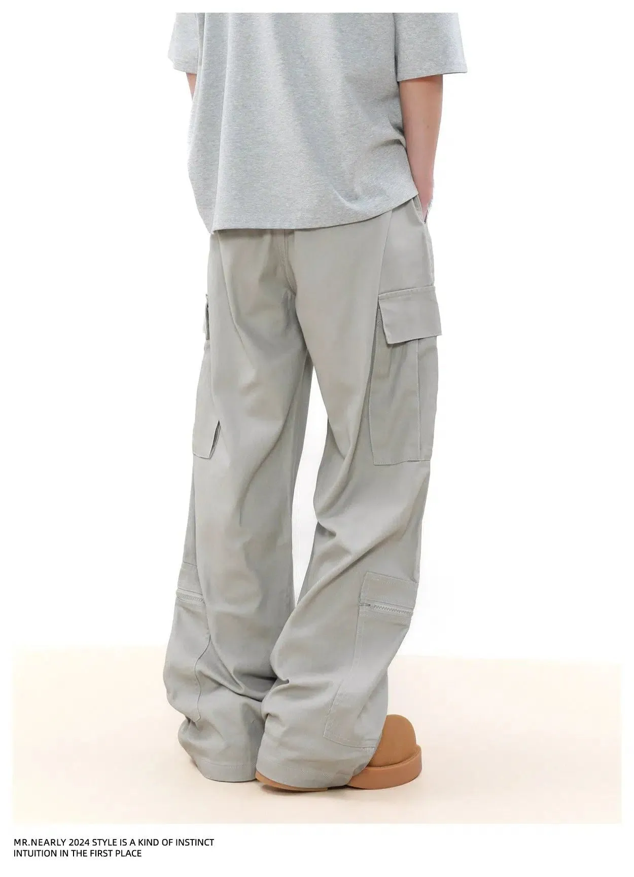 Solid Zipped Slit Cargo Pants