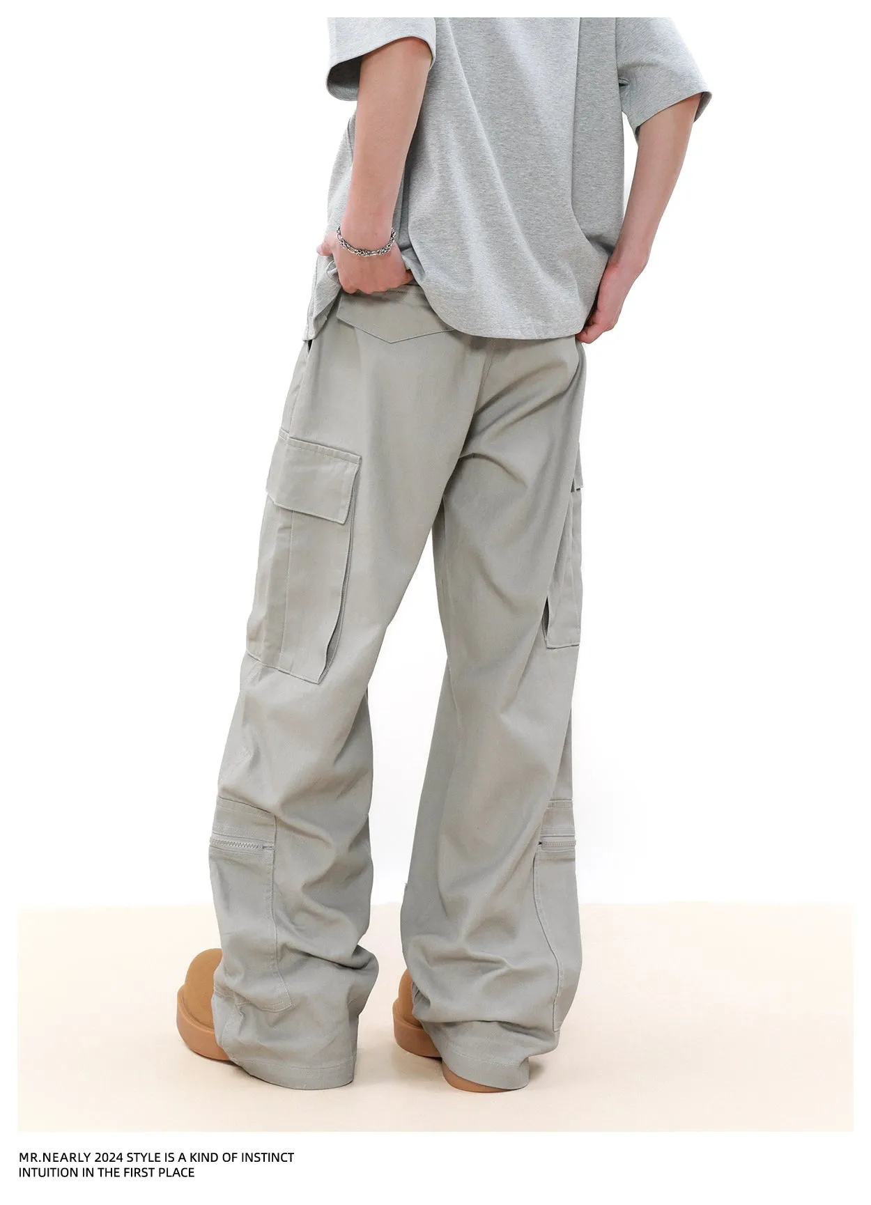 Solid Zipped Slit Cargo Pants