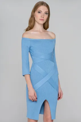 Stone Blue Bodycon Band Criss Cross Midi Dress