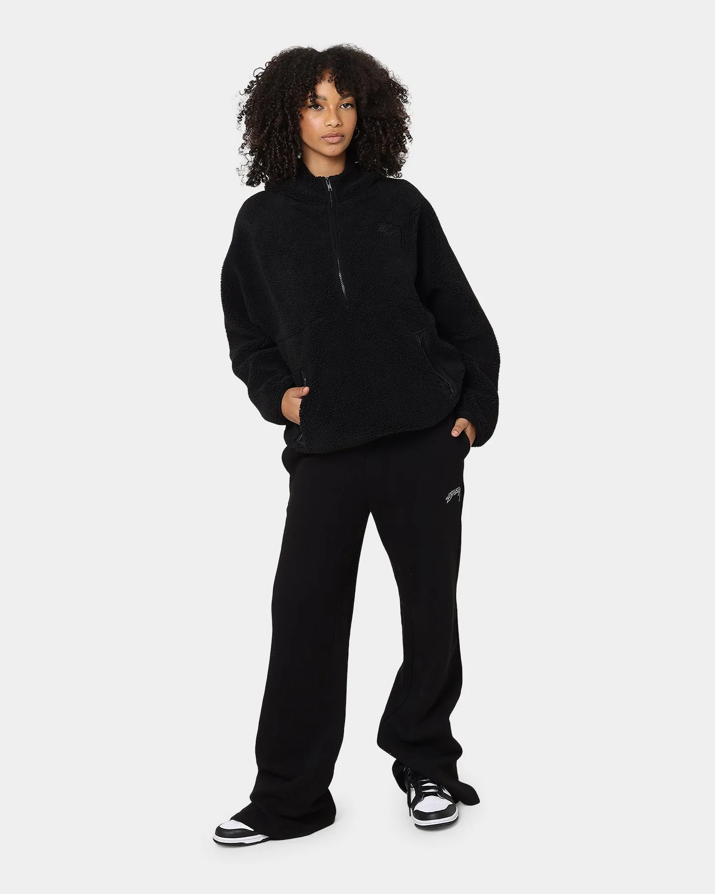 Stussy Women's Jensen Quarter Zip Sherpa Hoodie Black