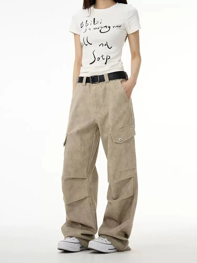 Suede Textured Cargo Pants