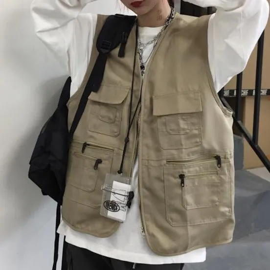 Teen Trend Cargo Tooling Zipper Oversized Vest