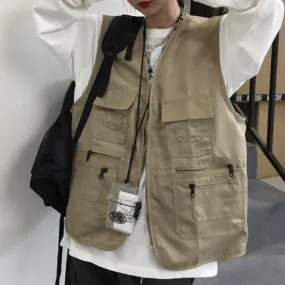 Teen Trend Cargo Tooling Zipper Oversized Vest