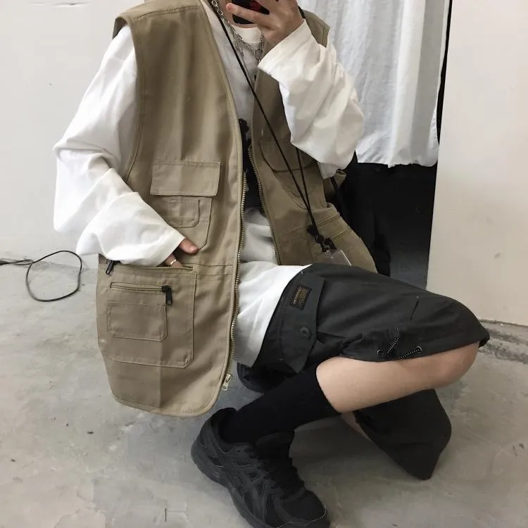 Teen Trend Cargo Tooling Zipper Oversized Vest