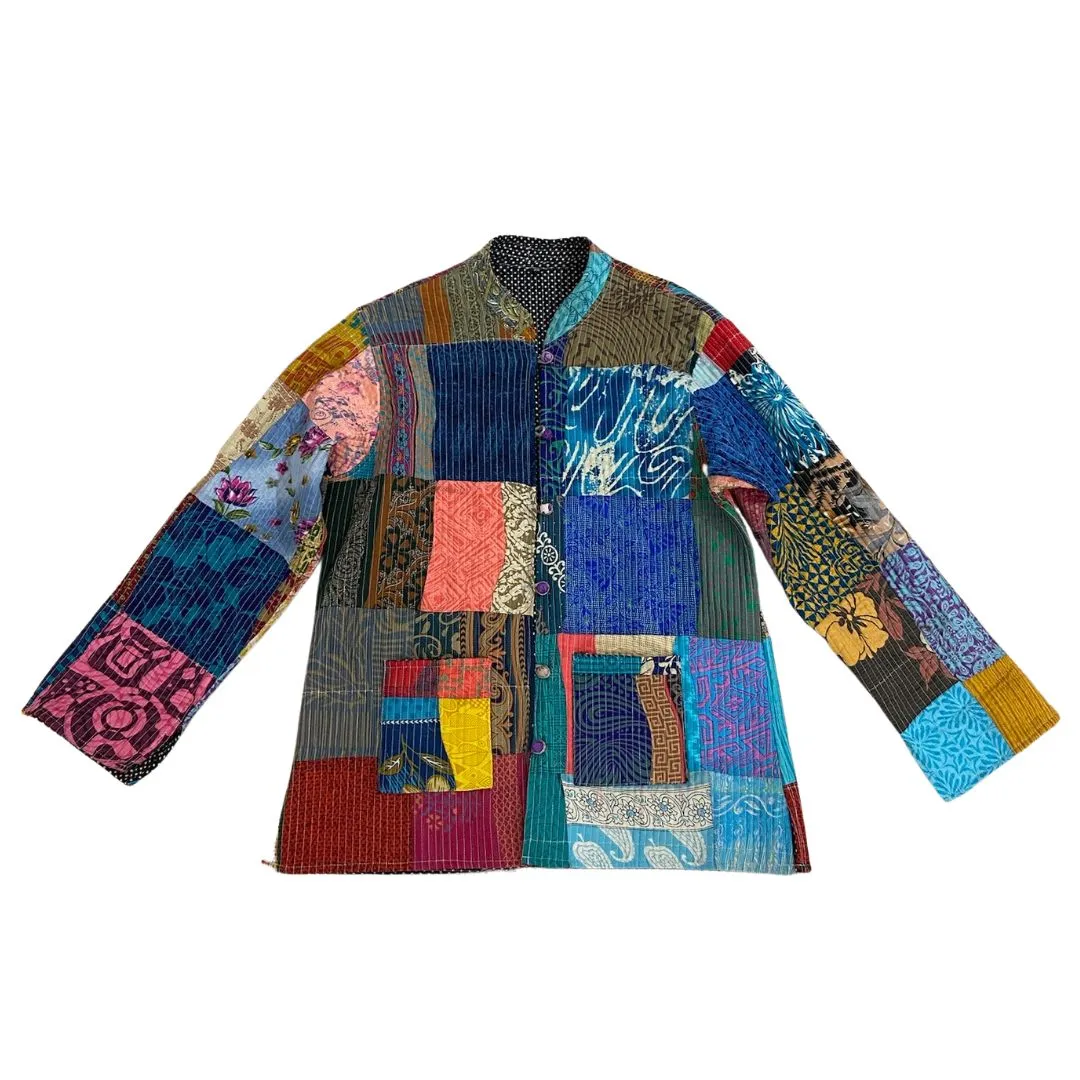 The Blue Audrey Silk Patchwork Button-Front Jacket by Blue Door London