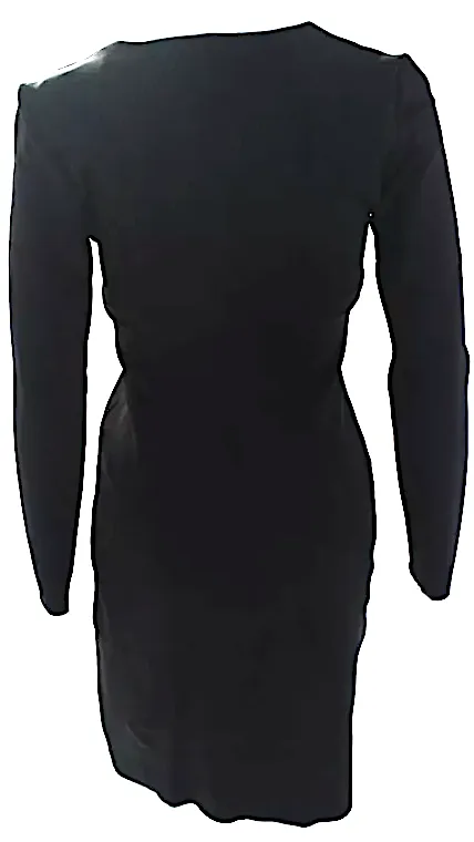 The Row NY. NEW W/TAGS. Black Elastic V-Neck Long Sleeve Bodycon Knee Length Dress