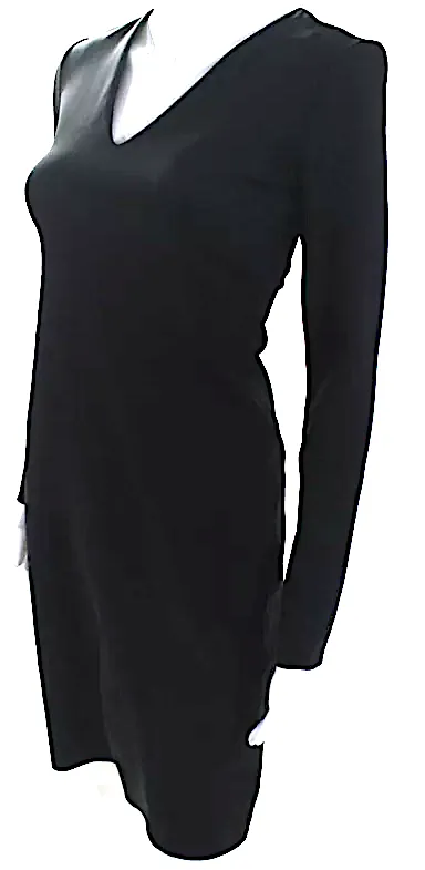 The Row NY. NEW W/TAGS. Black Elastic V-Neck Long Sleeve Bodycon Knee Length Dress