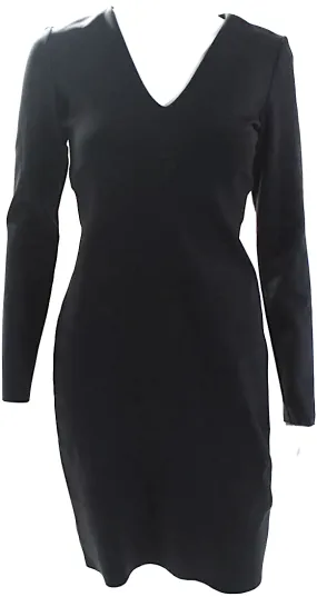 The Row NY. NEW W/TAGS. Black Elastic V-Neck Long Sleeve Bodycon Knee Length Dress